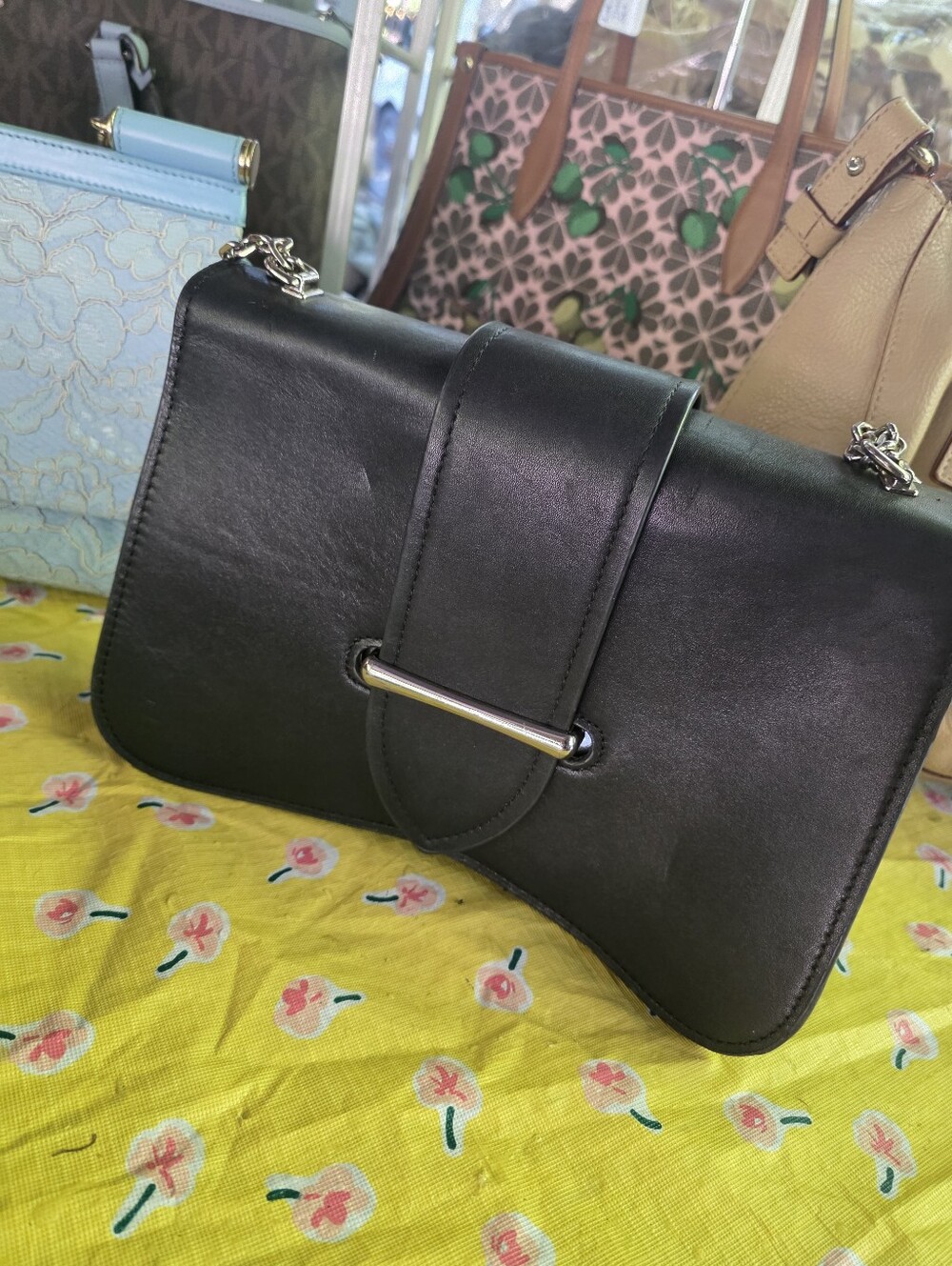 Browns Black Leather Crossbody Bag with Silver Accent